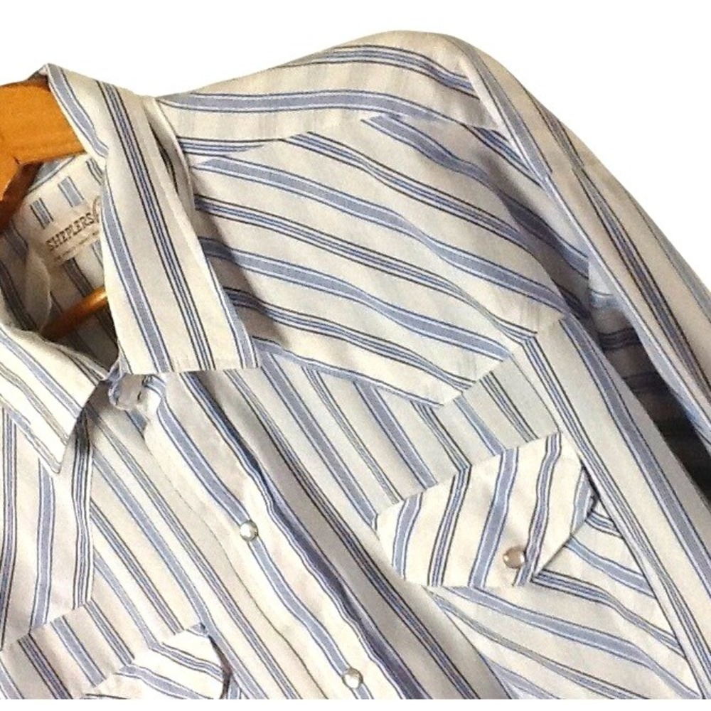 Sheplers Western Shirt Mens XXL Blue White Striped Long Sleeve Cowboy
